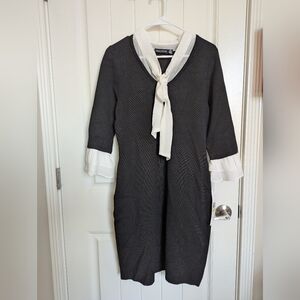 Nina Leonard Gray Sheath Dress with Sailor Collar